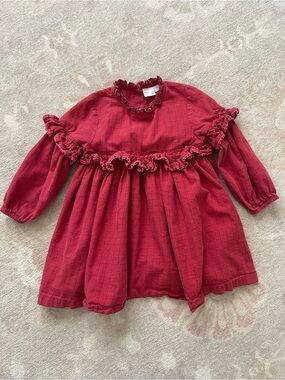Oso & Me Diane Red Holiday Plaid Ruffle Long-Sleeve Dress Sz 3